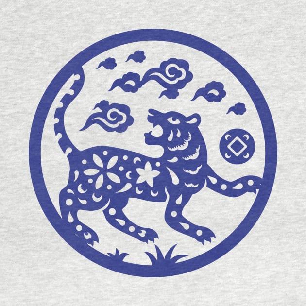 Chinese Art Tiger Blue P by LindenDesigns